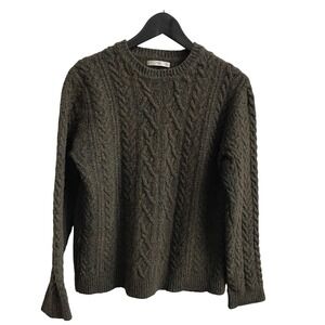 Mango Man Cable Knit Wool Blend Sweater Green Speckled Textured Crew Neck Size M